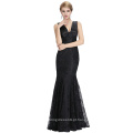 Starzz 2016 New Sleeveless V neck V Back Elegant Black Lace Long Mermaid Evening Dress ST000084-1
